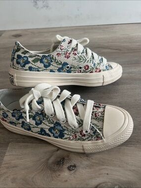 Converse Floral Low-Top Canvas Sneakers - Cream with Blue, Green & Pink Flowers
